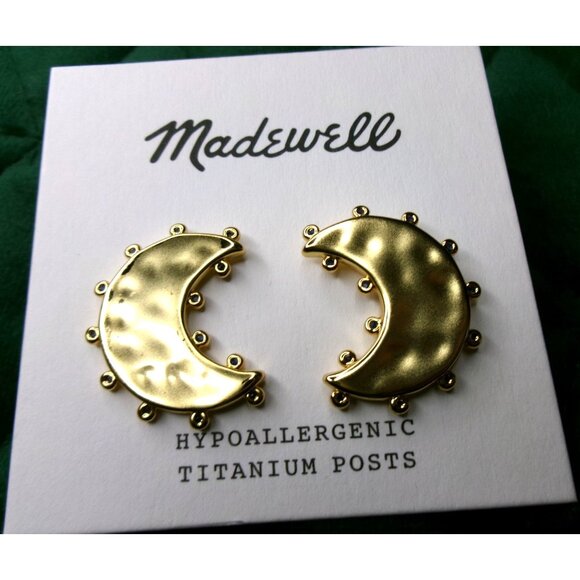 NEW Madewell Goldtone Crescent Moon Earrings - Picture 1 of 4